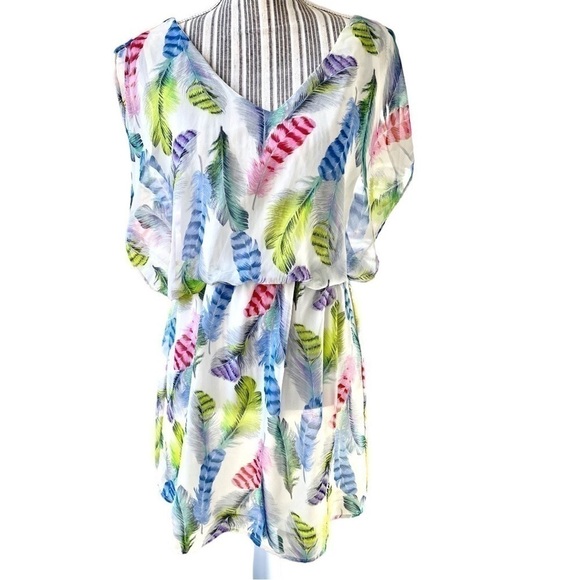 PRETTY Rebellious dress, size M, feather print, electric waist, double v neck - Picture 5 of 5